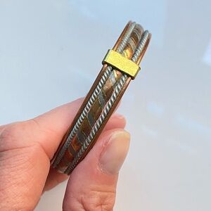 90s Vintage Tri-Tone Copper, Brass & Aluminum Cuff Bracelet